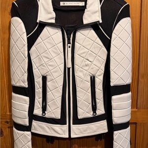 Blanc Noir Women's Black and Cream Quilted Leather Jacket